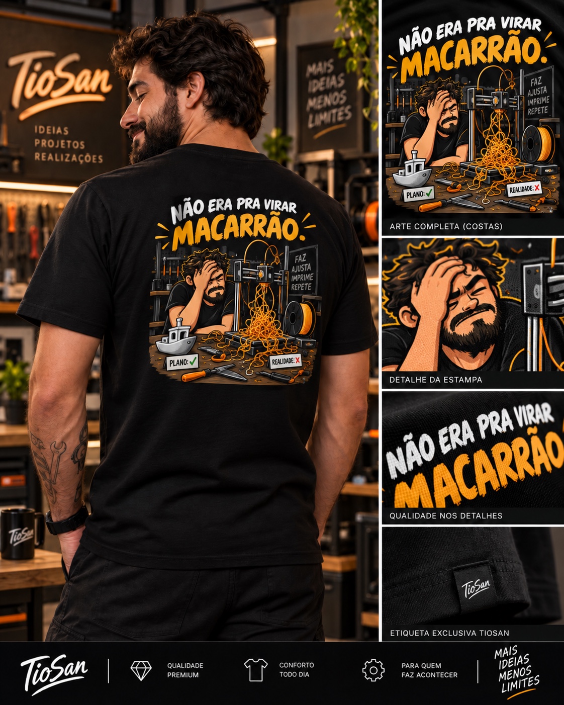 Camiseta Não era pra virar macarrão