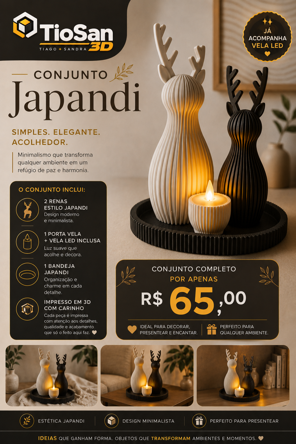 Conjunto Japandi com renas